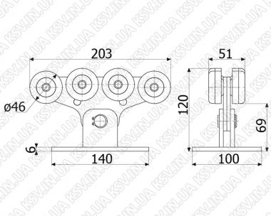 1220. Каретка несуча 69×58, полімерні ролики