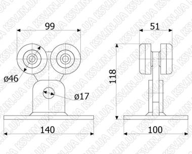 1255. Каретка несуча 2В (полімер, 69×58, 400 кг)
